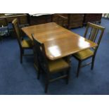 AN OAK SIDEBOARD, TABLE AND FOUR CHAIRS