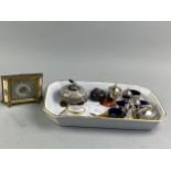 A SILVER FIVE PIECE CONDIMENT SET AND OTHER VARIOUS OBJECTS