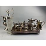 A SILVER PLATED FOUR PEICE TEA SERVICE AND OTHER SILVER PLATED WARE