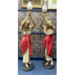 A PAIR OF LARGE EGYPTIAN REVIVAL FLOOR STANDING LAMPS