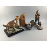 A RESIN GROUP OF TIGERS, CLOWN AND OTHER FIGURES