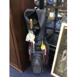 A LOT OF GOLF CLUBS IN CARRY BAG