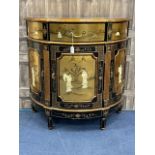A CHINESE LACQUERED DEMI-LUNE CABINET