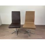 A SET OF FOUR MODERN SWIVEL DINING CHAIRS