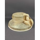 A LOT OF TWO WOMEN'S BOW BRIMMED STRAW HATS AND ANOTHER WOMEN'S HAT