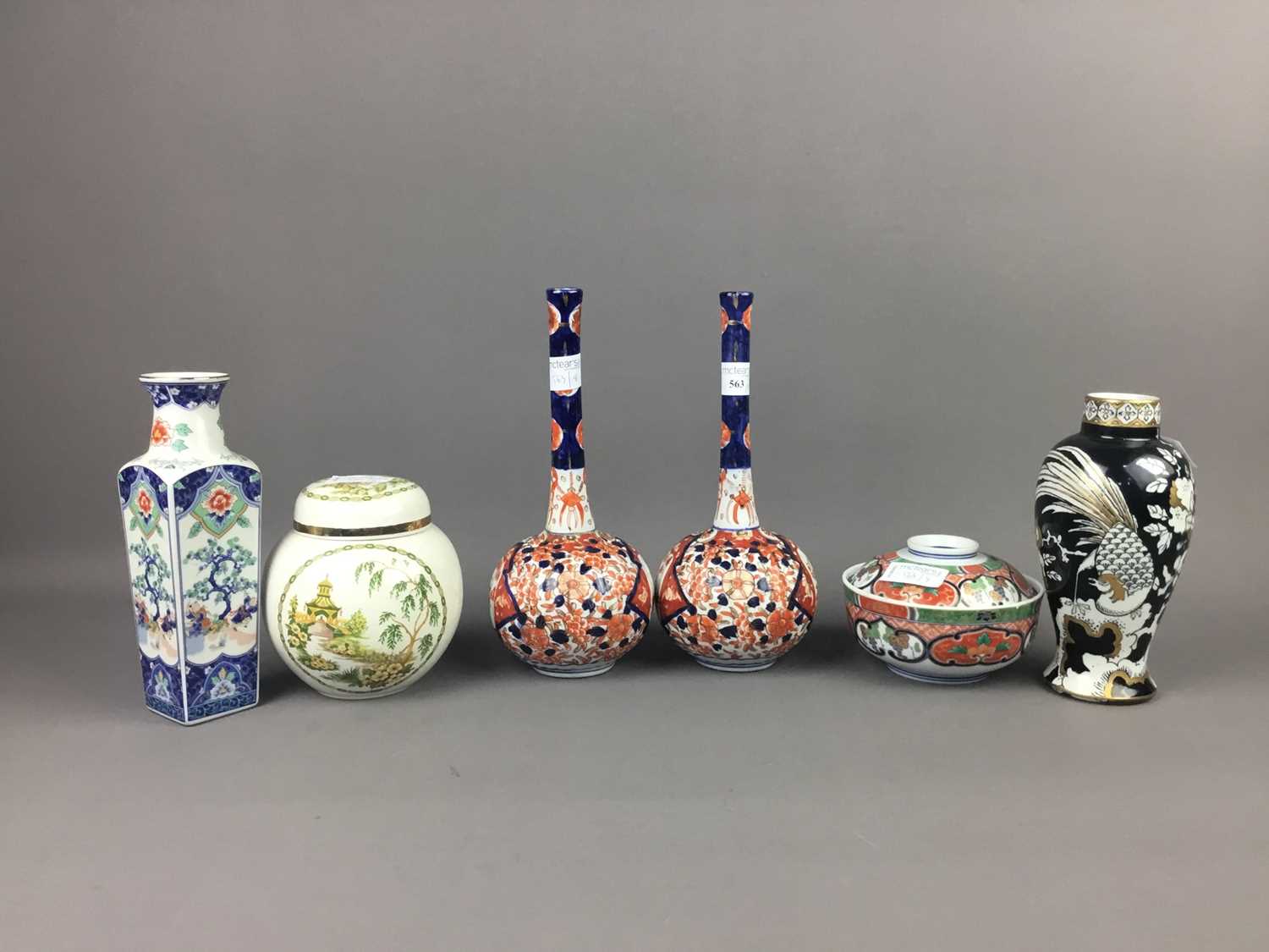 A PAIR OF IMARI GOURD SHAPED VASES, THREE GINGER JARS AND OTHER CERAMICS