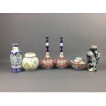 A PAIR OF IMARI GOURD SHAPED VASES, THREE GINGER JARS AND OTHER CERAMICS