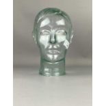 A MOULDED GLASS MALE HEAD FIGURE