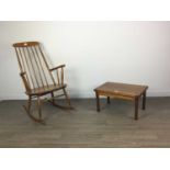 AN ERCOL STYLE ROCKING CHAIR AND SMALL CARD TABLE