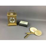 A BRASS CASED MANTEL CLOCK AND OTHER ITEMS