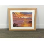 AN ACRYLIC OF 'SUNSET OVER RUM AND EIGG', ALONG WITH TWO OTHERS