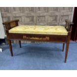 AN EDWARDIAN MAHOGANY DUET PIANO STOOL