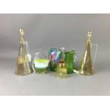 A PAIR OF GLASS DECANTERS AND OTHER GLASS ITEMS