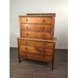 AN OAK CHEST OF TWO SHORT OVER TWO LONG DRAWERS AND AN OAK CHEST