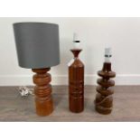 A RETRO TEAK TABLE LAMP AND TWO OTHER TABLE LAMPS