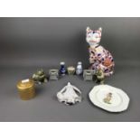 A JAPANESE IMARI CAT, ALONG WITH OTHER ASIAN CERAMICS