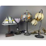 A TIFFANY STYLE TABLE LAMP AND THREE OTHERS