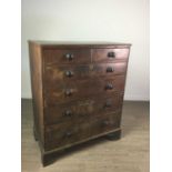 A 19TH CENTURY OAK CHEST OF FIVE DRAWERS