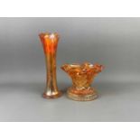 A PAIR OF CARNIVAL GLASS VASES AND OTHER CARNIVAL GLASS