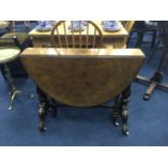 A 19TH CENTURY WALNUT AND BURR WALNUT SUTHERLAND TABLE