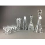 A SET OF SIX ROYAL BRIERLEY CRYSTAL LIQUER GLASSES ALONG WITH TWO DECANTERS AND OTHER CRYSTAL WARE