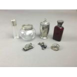 A VICTORIAN RUBY GLASS PERFUME BOTTLE AND OTHERS