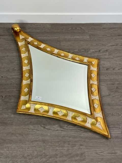 A REPRODUCTION GILT FRAMED DIAMOND SHAPED WALL MIRROR