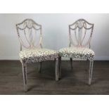 A PAIR OF PAINTED HEPPLEWHITE SIDE CHAIRS