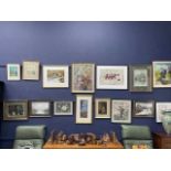 A LOT OF VARIOUS FRAMED PICTURES AND PRINTS