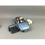 A STEIFF PORSCHE CARERRA CAR AND MINATURE PAIR OF TEDDY BEARS ALONG WITH OTHER STEIFF BEARS