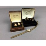 A LOT OF TWO NINE CARAT GOLD RINGS, LADY'S BENTIMA WRIST WATCH AND PAIR OF CAMEO EARRINGS