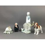 A LLADRO FIGURE OF A GIRL, A LLADRO FIGURE OF A RABBIT AND OTHER CERAMICS