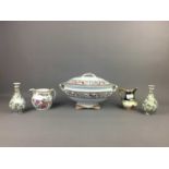 A VICTORIAN OVAL DOUBLE HANDLED SOUP TUREEN AND COVER AND OTHER CERAMICS