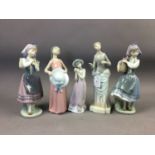 A LOT OF FIVE LLADRO FIGURES OF LADIES