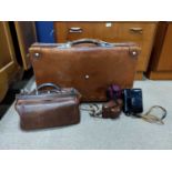 A VINTAGE SUITCASE BY REVELATION, A GLADSTONE BAG AND VARIOUS CAMERAS