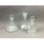 A CUT GLASS SHIPS DECANTER AND OTHER CRYSTAL AND GLASS ITEMS