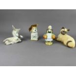 A LLADRO GROUP OF A BOY AND DOG ALONG WITH OTHER CERAMICS