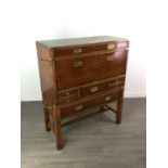 A YEW WOOD AND BRASS BOUND CAMPAIGN STYLE DESK