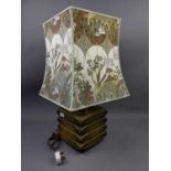 A RETRO GREEN POTTERY SQUARE FORMED TABLE LAMP WITH SHADE