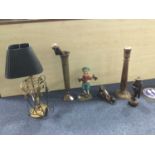 A GILTMETAL TABLE LAMP, ALONG WITH OTHER ITEMS