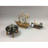 A LOT OF TWO MODEL SHIPS AND A COMPASS