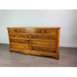 A REPRODUCTION YEW WOOD CHEST OF DRAWERS