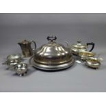 A VICTORIAN SILVER PLATED SERVING DISH AND OTHER SILVER PLATED ITEMS