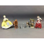 A LOT OF TWO ROYAL DOULTON LADIES, ALONG WITH OTHER FIGURES