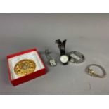 A BALENCIAGA GILT BROOCH AND WATCHES