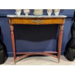 A FRENCH MARBLE TOPPED KINGWOOD CONSOLE TABLE