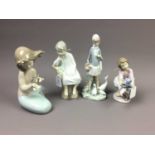 A LOT OF THREE LLADRO FIGURES ALONG WITH A NAO FIGURE