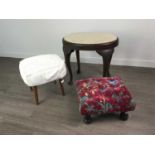 AN UPHOLSTERED SQUARE FOOTSTOOL AND TWO OTHERS