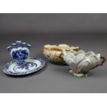 A VICTORIAN BOAT SHAPED COMPORT ALONG WITH OTHER CERAMICS