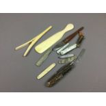 A COLLECTION OF NINE VINTAGE FRUIT KNIVES AND ALONG WITH OTHER ITEMS